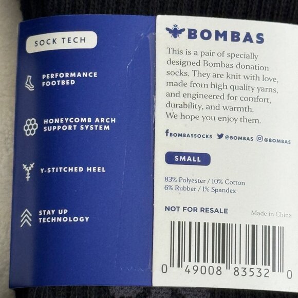 Bombas Womens Small Black Socks With Performance Footbed  Honeycomb Arch Support - Picture 3 of 5